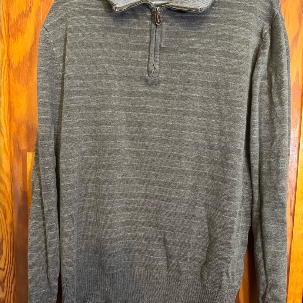 Men's Charcoal Striped Zip-Up Sweater